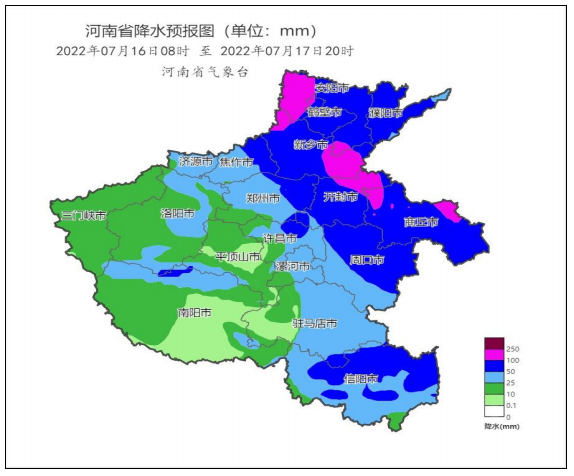 河南天气预报：7月16日前后黄河以北和京广线以东有大到暴雨