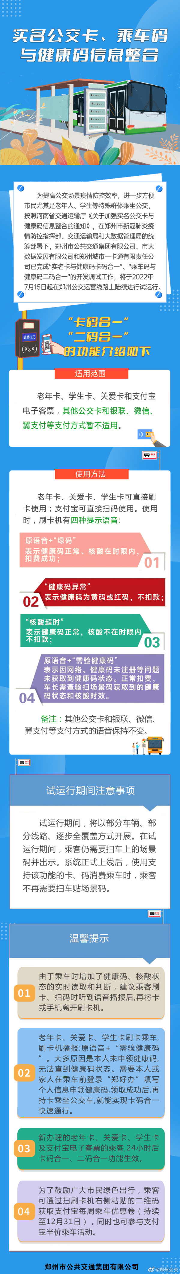 郑州公交：实名公交卡、乘车码与健康码合一 7月15日起试运行