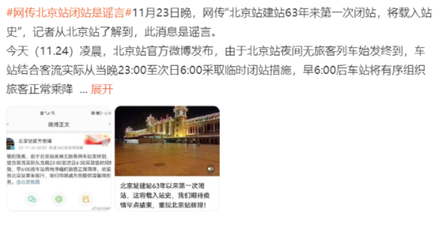 媒體：網傳“北京站建站63年來第一次閉站”是謠言