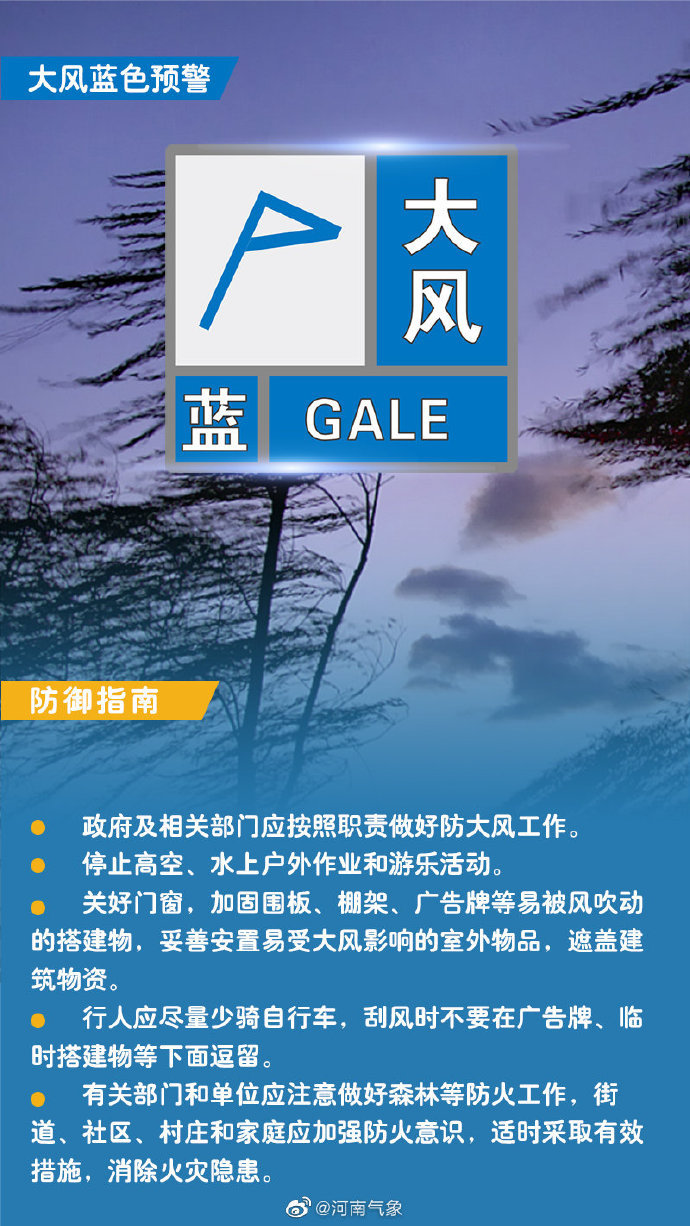主城区阵风7级左右！郑州发布大风蓝色预警