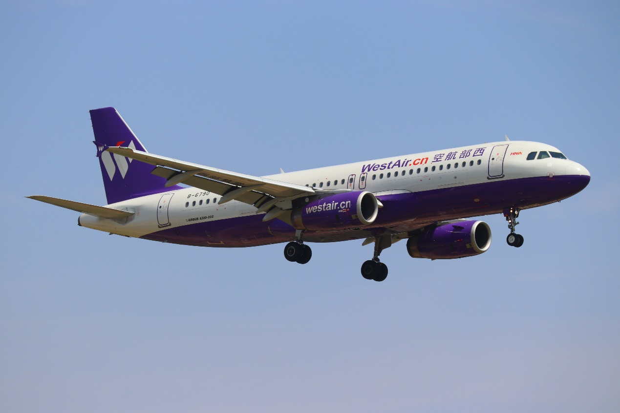 图:西部航空a320机型飞机.