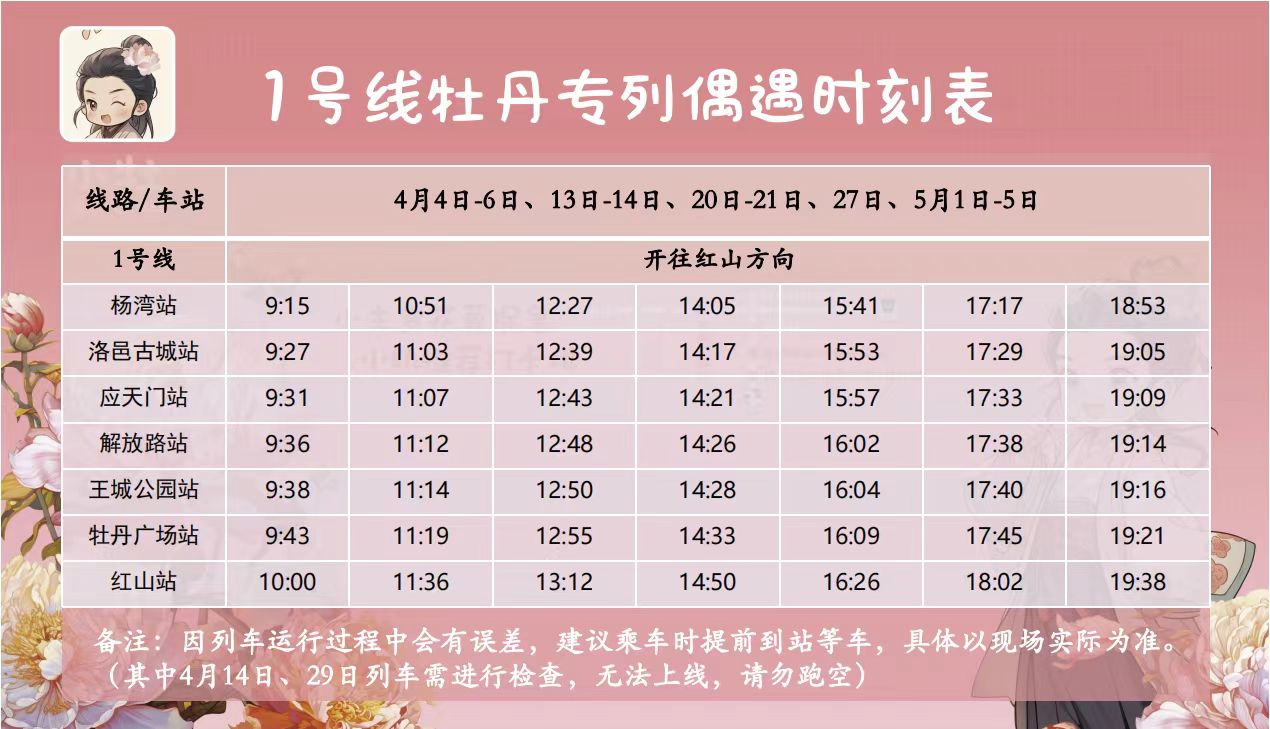 洛阳地铁牡丹专列时刻表出炉!-大象网