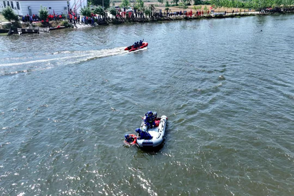 演练针对驻马店市正阳县连续暴雨,驻马店市正阳县大林水库水位猛涨