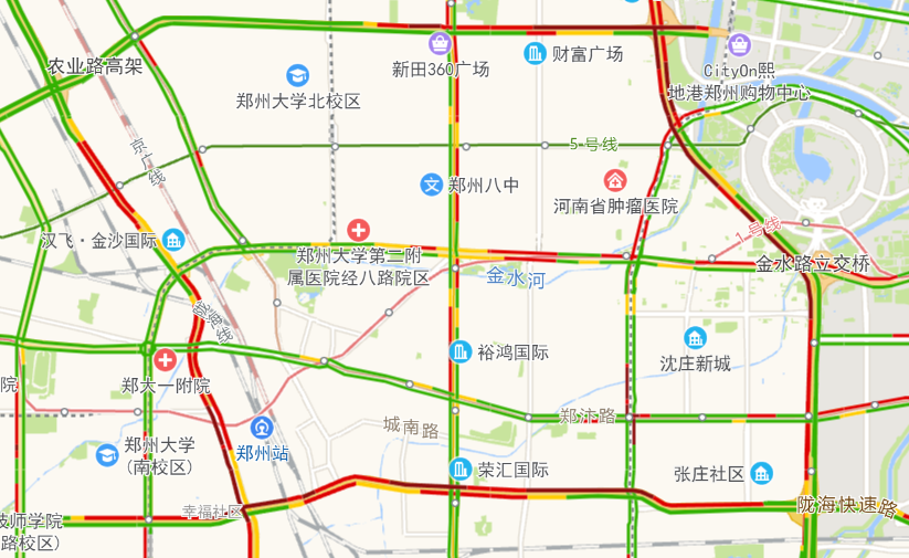 下雨的晚高峰,郑州市区多条主干道车流量趋于饱和!