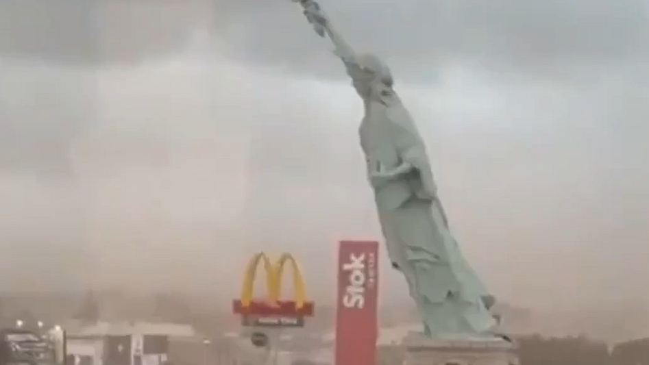 “自由女神像”轰然倒塌？巴西强风吹倒仿制品