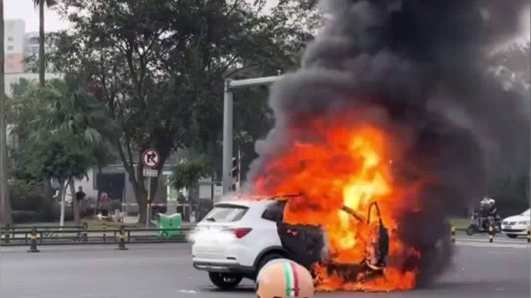 轿车起火冒烟司机提前下车躲过一劫