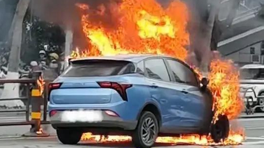 海口一新能源汽车在公路上突然起火