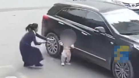 1岁宝宝冲向马路与轿车擦肩而过，妈妈眼疾手快拽回