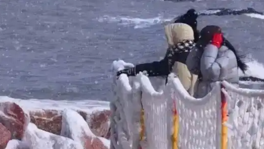 海浪冻成梦幻冰挂，主题冰雕闪闪发光，山东藏了个“小北极”