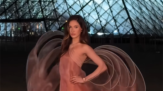 谷爱凌羽翼礼服亮相巴黎卢浮宫