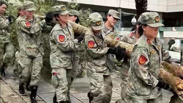 台风“巴威”过境 女子民兵连全员上阵清障