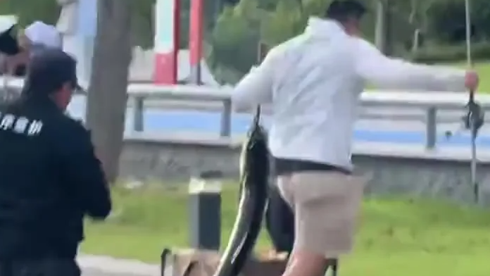 男子在公园钓到大鱼火速逃跑 园方回应：已移交公安